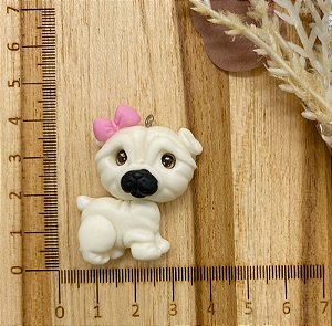 BISCUIT PUG BRANCO LAÇO ROSA