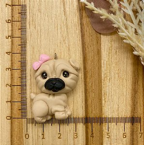 BISCUIT PUG CARAMELO LAÇO ROSA