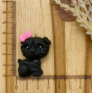 BISCUIT PUG PRETO LAÇO ROSA