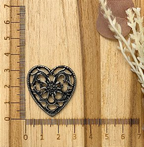 PINGENTE METAL CORAÇÃO ARAMADO EDELWEISS PRATA VELHO