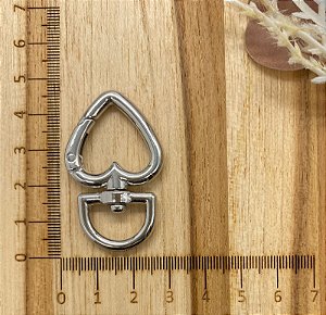 FECHO MOSQUETÃO ARTICULADO  CORAÇÃO DE METAL  4,4CM NÍQUEL COM 2 PEÇAS