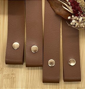 ALÇA PARA BOLSA CARAMELO COM BOTÃO DE PRESSÃO DOURADO - PAR