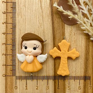 BISCUIT KIT ANJINHO E CRUCIFIXO LARANJA