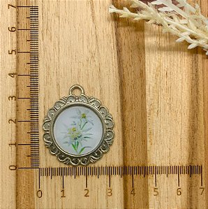 PINGENTE RESINADO EDELWEISS DUPLO NÍQUEL REDONDO