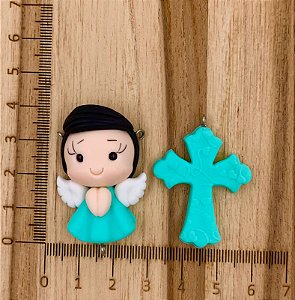 KIT BISCUIT ANJINHO TURQUESA CABELO PRETO