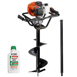 Perfurador De Solo Tekna EA52XS À Gasolina 52CC 2,5HP 2T Com Broca 80x30cm + Extensão 100cm e Óleo Castrol Stihl 500ml