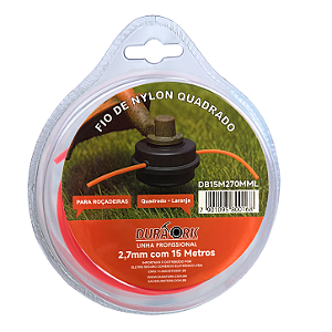 Blister Fio De Nylon Quadrado Para Roçadeiras Duratork DB15M270MML Com Espessura 2,70mm, Comprimento De 15 Metros Cor Laranja