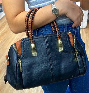 Bolsa Média Preta com Marrom