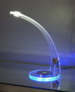 Abajur Luminaria De Mesa Acrilico Cristal Botao Touch 3 Toques Com Led Branco E Azul 2W Eros