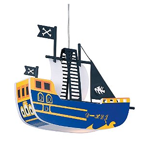 Pendente Lustre Infantil Barco Pirata Azul 37Cm - Hercules