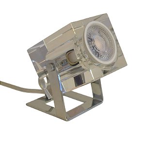 Abajur Luminaria De Mesa Cromada Articulada Com Bloco De Cristal Soq. Gu10 Perseu