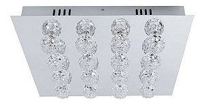 Plafon Quadrado De Cristal Bola Com Base Inox Espelhada 45X45Cm - Temis