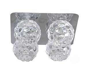 Spot Embutido Quadrado Cromado Cristal K9 Bola c/ LED 4x5W 3000K branco quente completo 4xg4 - Oceano