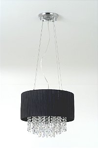 Pendente Lustre Cupula Plissada Preto Com Cristal D50Cm - Silk