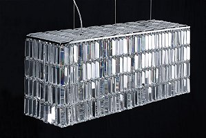 Pendente Lustre Retangular Cromado Com Placas De Cristal Com Fechamento Completo 80X23Cm - Crios