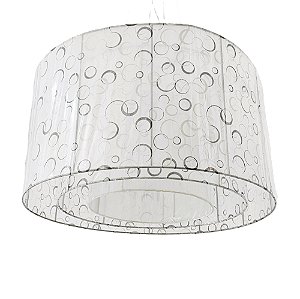 Pendente Lustre Cupula Redonda Tripla Cilindrica Tecido Voil Prata D80Cm Hermes