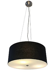 Pendente Lustre Cupula Redonda Tecido Preto c/ Vidro D60Cm