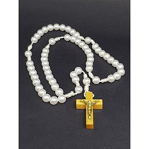 Terço Pérola com Cruz de Madeira 6mm
