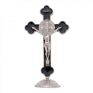 Crucifixo de metal com São Bento 10cm - Preto