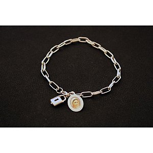 Pulseira Cadeia de Consagração com Medalha de Nossa Senhora Rainha da Paz de Medjugorje em Inox