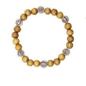 Pulseira de Nossa Senhora as Graças de Madeira Imbuia com Metal