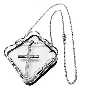 Colar Corrente Crucifixo Mini Simples Inox Chapa