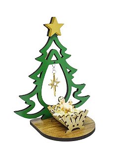 Adorno de Mesa Árvore de Natal com Estrela e Menino Jesus