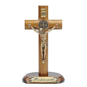 Crucifixo de Mesa Cilíndrica com São Bento 12cm