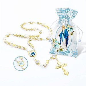 Terço Nossa Senhora das Graças no Saquinho de Tecido Estampado 8mm