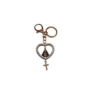 Chaveiro de Nossa Senhora Aparaceida Coração com Strass