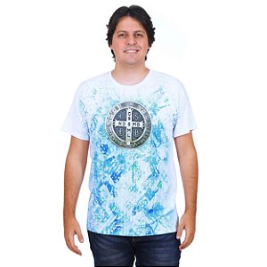 Camiseta Medalha de São Bento DV12094 Detalhes Azul