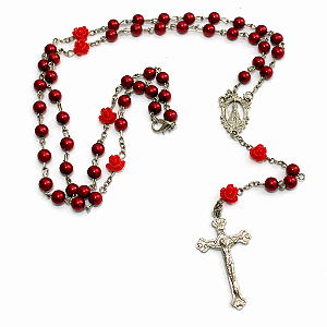 Terço de Nossa Senhora Aparecida Pérola Vermelho 4mm