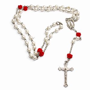 Terço de Nossa Senhora Aparecida Pérola Branca 4mm