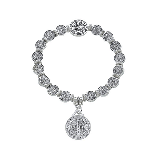 Pulseira com Medalhas e Pingente da Medalha de São Bento em Metal