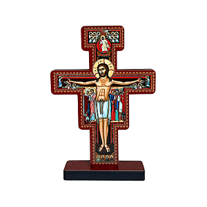 Crucifixo de Mesa Cruz São Damião São Francisco 15cm