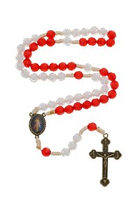Terço da Misericórdia com Contas Cristal - Vermelho e Branco