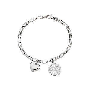 Pulseira de São Bento em Inox Pingente de Coração e Elos Quadrados