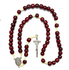 Terço de Madeira Nossa Senhora das Graças com Crucifixo em Metal Vermelho