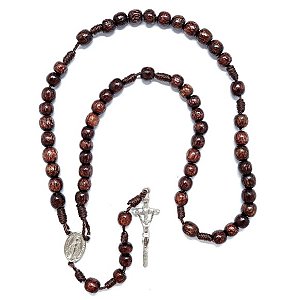 Terço de Madeira Nossa Senhora das Graças com Crucifixo em Metal Marrom