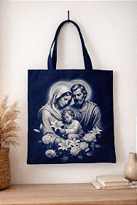 Ecobag Sacola da Sagrada Família de Tecido Fundo Azul