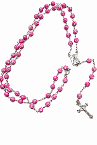 Terço Colar Nossa Senhora Aparecida Contas Formato Rosas 8mm Cor Rosa