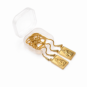 Escapulário Nossa Senhora do Carmo Aço Inox  Dourado Corrente Indiana Luxo Antialérgico