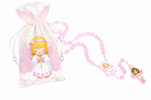 Terço Infantil Anjo da Guarda com Saquinho Rosa