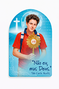 Adesivo Resinado Imagem de São Carlo Acutis – “Não eu, mas Deus”