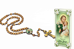 Terço de São José Contas Quadradas 8mm com Folheto
