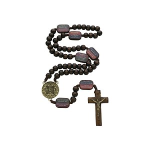 Terço da Contemplação Dos Mistérios em Madeira com São Bento 10mm