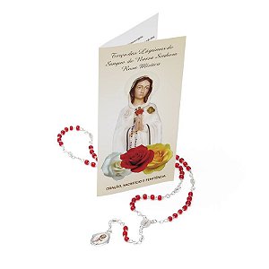 Terço das Lágrimas de Sangue de Nossa Senhora Rosa Mística com Folheto 4mm