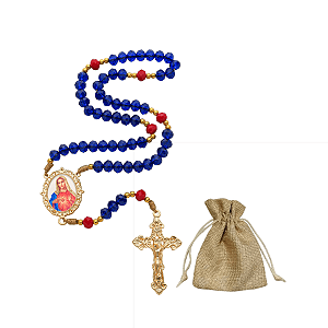 Terço Cristal Luxo Imaculado Coração de Maria com Saquinho
