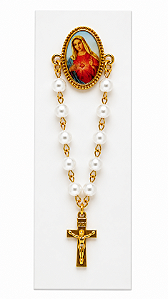 Boton Sagrado Coração de Maria Folheado Pérola