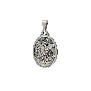 Medalha de São Miguel Arcanjo e o Anjo Modelo Prata Velha